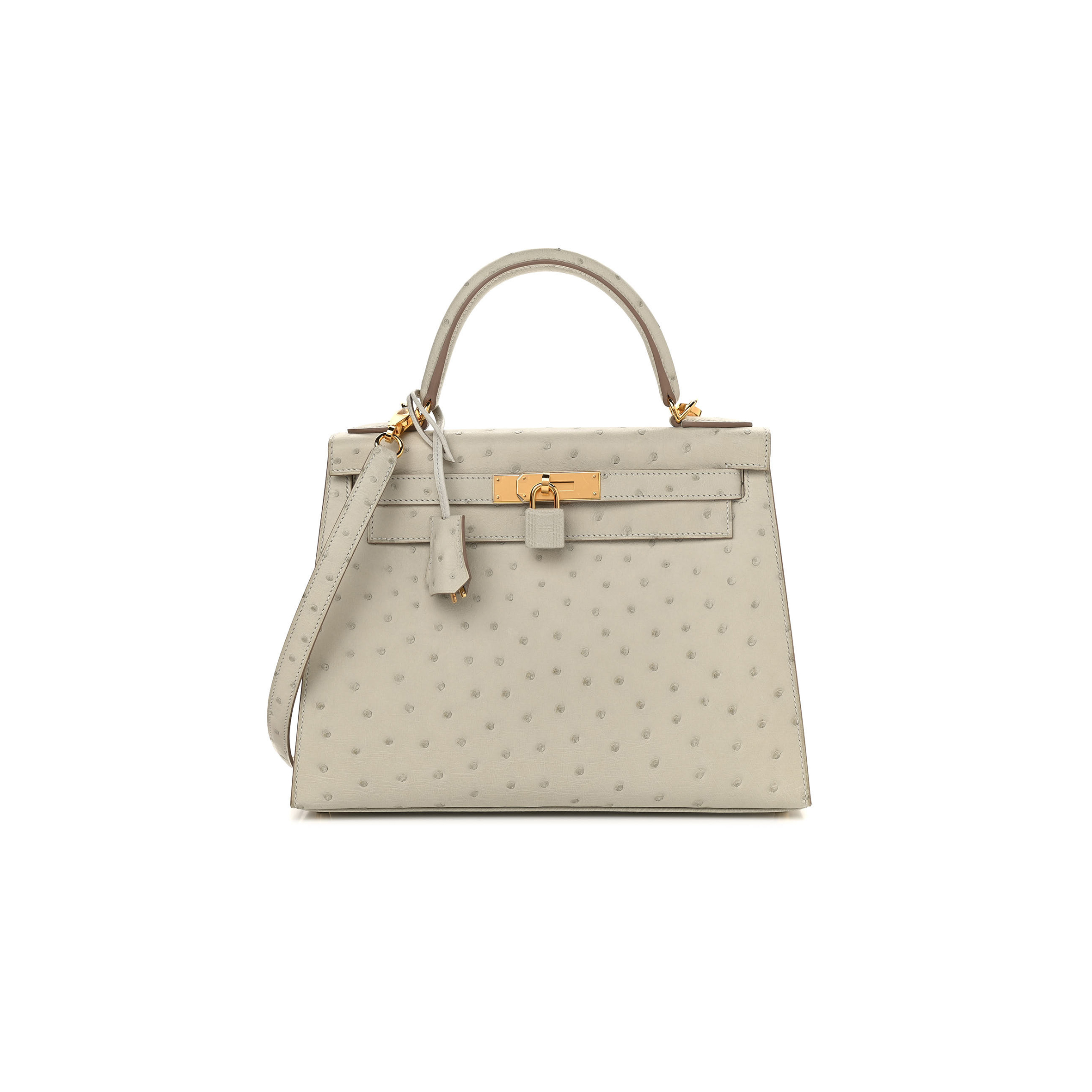HERMÈS MASTER OSTRICH KELLY SELLIER 25 GRIS (25*17*7cm)